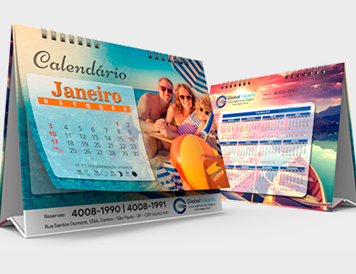 Calendário de Mesa 2025 com Wire-o e 24 páginas Couchê 150g Sem Verniz 15x12,5cm - 4x4 - 500 unid